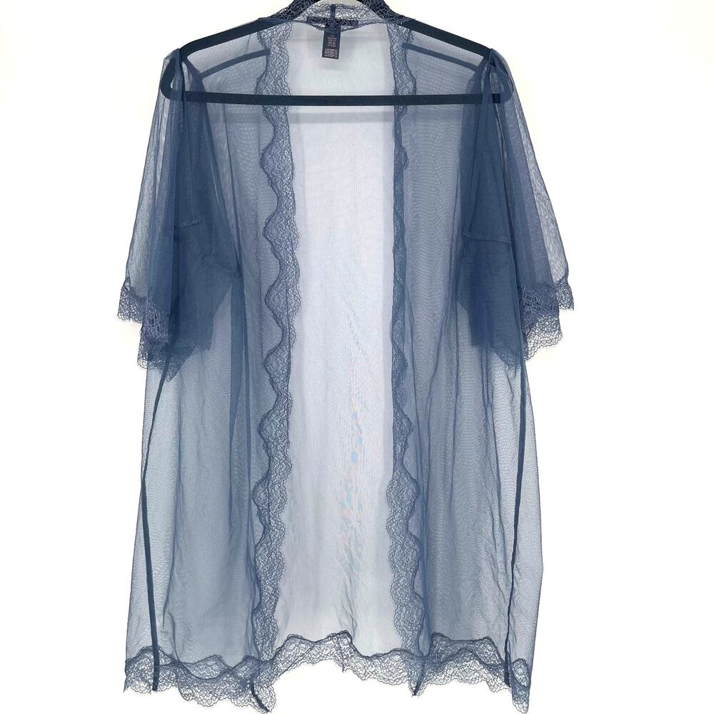 Victoria's Secret Sheer Mesh Lace Kimono Robe Slate Blue Open Front M/L - Picture 2 of 9